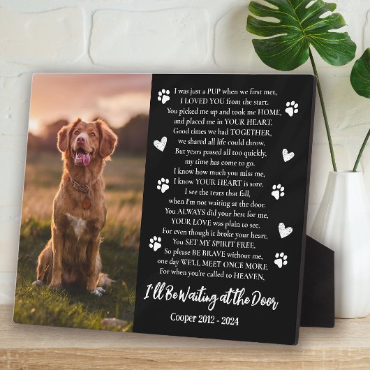 Ik wacht op je bij de deur Foto Hond Herdenking Fotoplaat