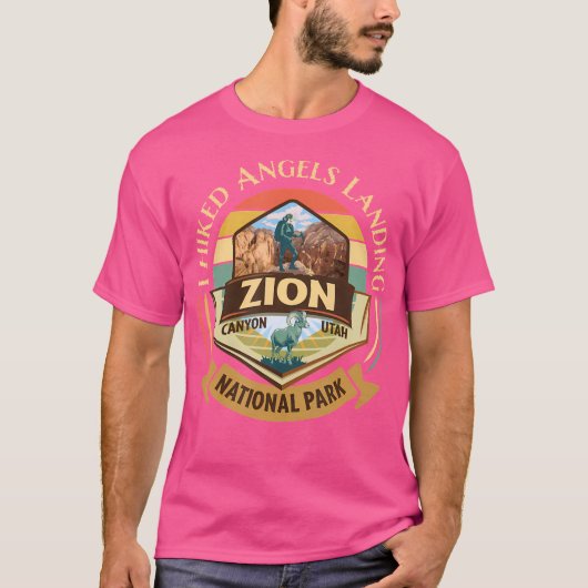 Ik wandelde Angels Landing Zion Retro Bighorn T-shirt (Voorkant)