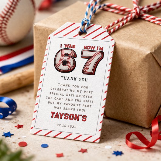 Ik was 6, nu ben ik 7 – Baseball 7de verjaardag Cadeaulabel