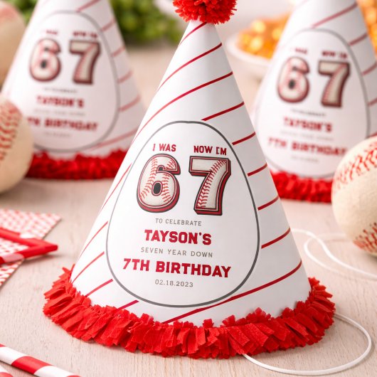 Ik was 6, nu ben ik 7 – Baseball 7de verjaardag Feesthoedjes