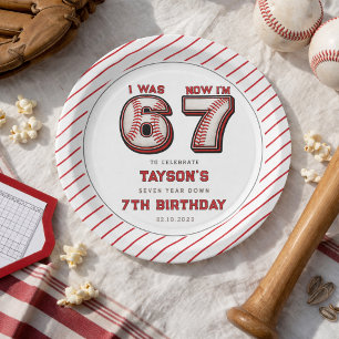 Ik was 6, nu ben ik 7 – Baseball 7de verjaardag Papieren Bordje