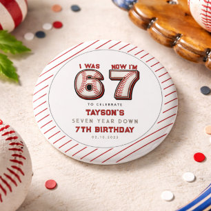 Ik was 6, nu ben ik 7 – Baseball 7de verjaardag Ronde Button 3,2 Cm