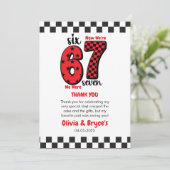 Ik was 6, nu ben ik 7 – Dubbel 7de verjaardagsfees Bedankkaart (Staand voorkant)