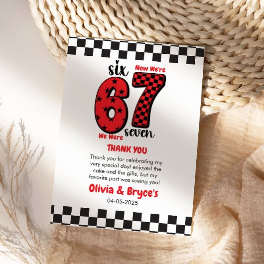 Ik was 6, nu ben ik 7 – Dubbel 7de verjaardagsfees Bedankkaart