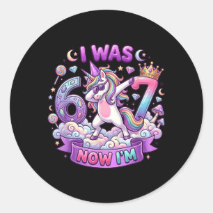 Ik was 6 Nu ben ik 7 Eenhoorn Meisje 6 7 Verjaarda Ronde Sticker