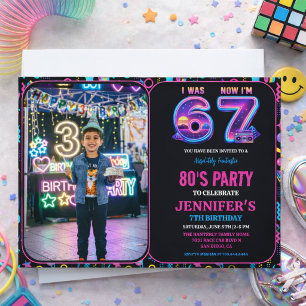 Ik was 6 Nu ben ik 7 Retro Neon 7e verjaardag foto Kaart