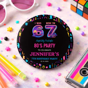 Ik was 6 Nu ben ik 7 Retro Neon 7e verjaardag voor Ronde Button 3,2 Cm