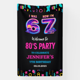 Ik was 6 Nu ben ik 7 Retro Neon 7e verjaardag voor Spandoek