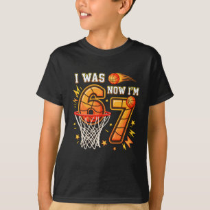 Ik was 6 nu ben ik 7 verjaardag jongen basketbal g t-shirt