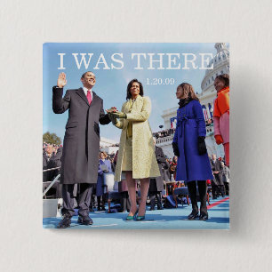 IK WAS ER: Obama's familie bij inaugurale ceremoni Vierkante Button 5,1 Cm