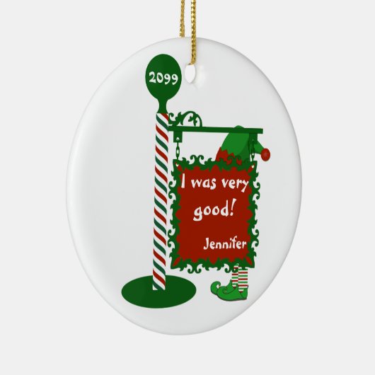 "Ik was erg goed" of "stout" kerstkerstman Keramisch Ornament (Rechts)