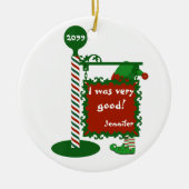 "Ik was erg goed" of "stout" kerstkerstman Keramisch Ornament (Voorkant)