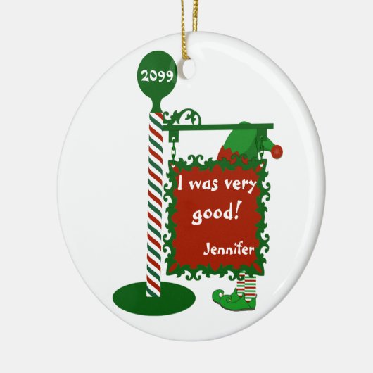 "Ik was erg goed" of "stout" kerstkerstman Keramisch Ornament (Links)