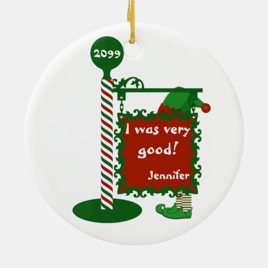 "Ik was erg goed" of "stout" kerstkerstman Keramisch Ornament (Achterkant)