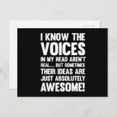 Ik weet dat de stemmen in mijn hoofd niet echt zij briefkaart (Voorkant / Achterkant)