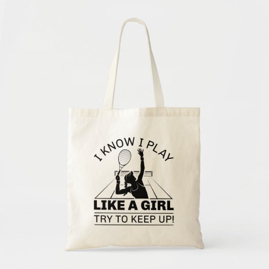 Ik weet dat ik als een meisje speel tote bag (Voorkant)