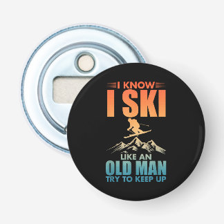 Ik weet dat ik ski als een oude man Funny Skier Re Button Flesopener