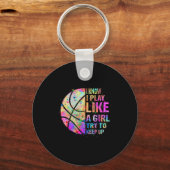 Ik weet dat ik speel als een meisje dat Basketba p Sleutelhanger (Voorkant)