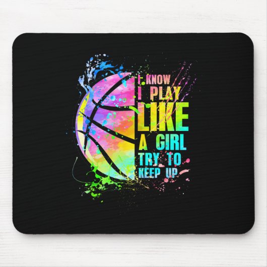 Ik weet dat ik speel als een meisje dat op Basketb Muismat (Voorkant)