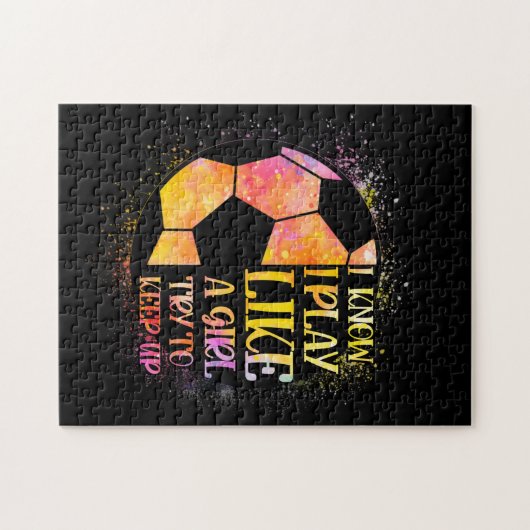 Ik weet dat ik speel als een meisje die de Voetbal Legpuzzel (Horizontaal)