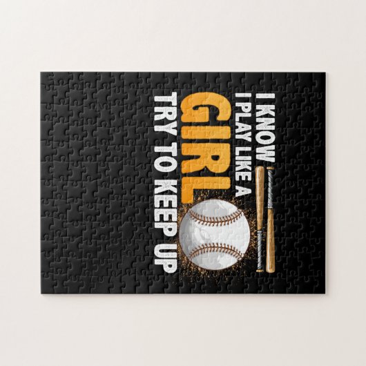 Ik weet dat ik speel als een meisje die softbal pr legpuzzel (Horizontaal)