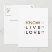 Ik weet het, ik leef het, ik hou ervan briefkaart (Voorkant / Achterkant)