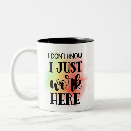 Ik weet niet dat ik hier gewoon werk tweekleurige koffiemok (Links)