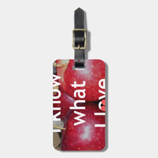 "Ik weet waar ik van hou" - Apple-thema Design Bagagelabel (Voorkant verticaal)