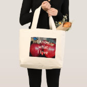 "Ik weet waar ik van hou" - Apple-thema Design Grote Tote Bag (Voorkant (product))