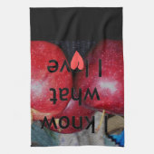 "Ik weet waar ik van hou" - Apple-thema Design Theedoek (Verticaal)