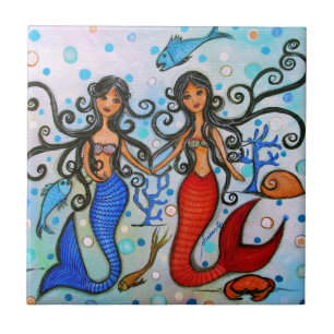 Ik wel, Mermaid Couple Painting door Prisarts Tegeltje