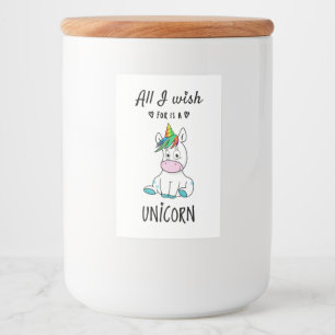 Ik wens alleen een Unicorn Voedselcontainer Etiket