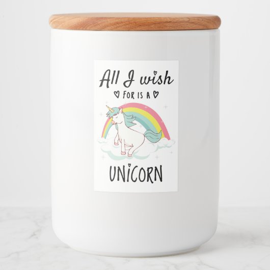 Ik wens alleen een Unicorn Voedselcontainer Etiket (Voorkant)