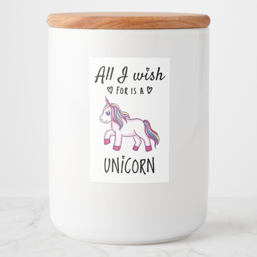 Ik wens alleen een Unicorn Voedselcontainer Etiket (Voorkant)
