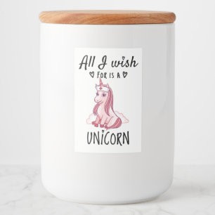 Ik wens alleen een Unicorn Voedselcontainer Etiket
