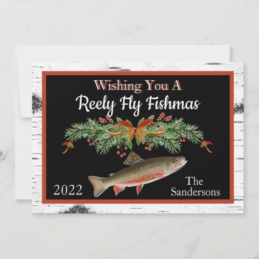 Ik wens je een echt vliegende vismas, kerstforel feestdagenkaart (Voorkant)