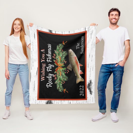 Ik wens je een echt vliegende vismas, kerstforel fleece deken (In situ)