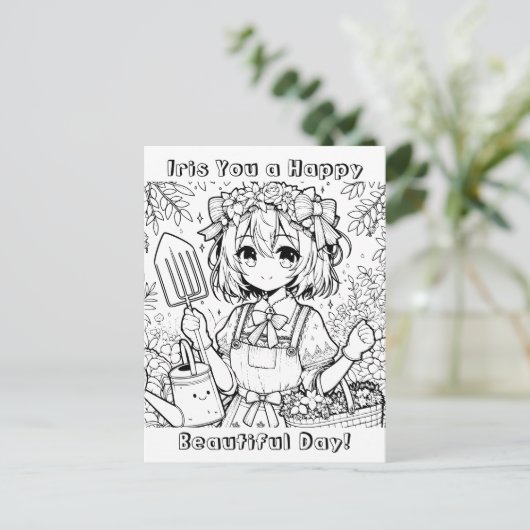 Ik wens je een fijne dag | kleurplaat briefkaart (Staand voorkant)