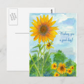 Ik wens je een goede dag Waterverf zonnebloemen Briefkaart (Voorkant / Achterkant)