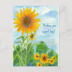 Ik wens je een goede dag Waterverf zonnebloemen Briefkaart