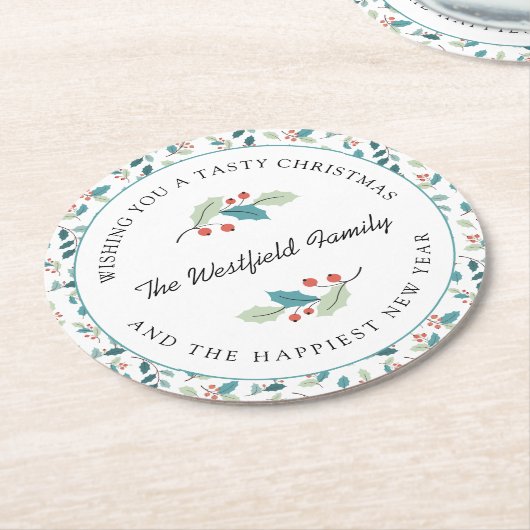 Ik wens je een lekkere kerst Holly Ronde Kartonnen Onderzetter (Gebogen)