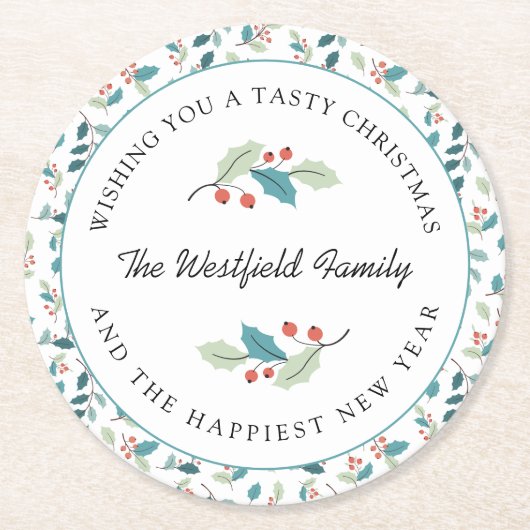 Ik wens je een lekkere kerst Holly Ronde Kartonnen Onderzetter (Voorkant)