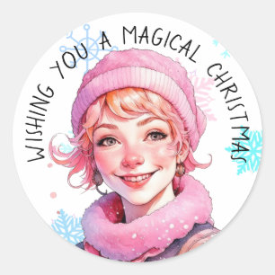 Ik wens je een magische kerst  Lady Pink Ronde Sticker