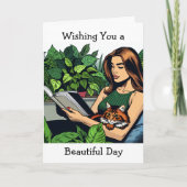 Ik wens je een mooie dag | Vrouw leest een boek Kaart (Voorkant)