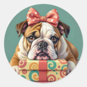 Ik wens je een mooie verjaardag | Grappige Bulldog Ronde Sticker (Voorkant)