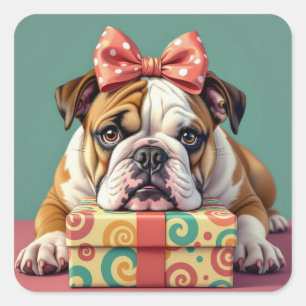 Ik wens je een mooie verjaardag   Grappige Bulldog Vierkante Sticker