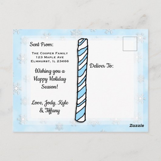 Ik wens je een prettige kerstblauwe sneeuwman briefkaart (Achterkant)