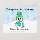 Ik wens je een prettige kerstblauwe sneeuwman briefkaart (Voorkant)
