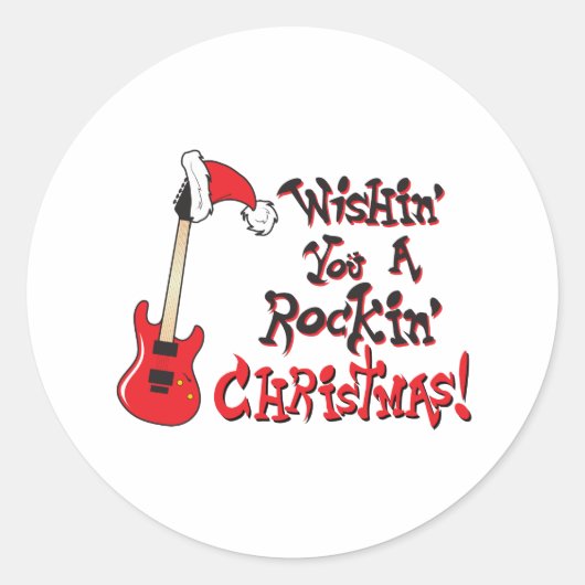 Ik wens je een Rocking Christmas gitaar uitnodigin Ronde Sticker (Voorkant)