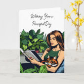 Ik wens je een vredige dag | leesvrouw kaart (Gele Bloem)